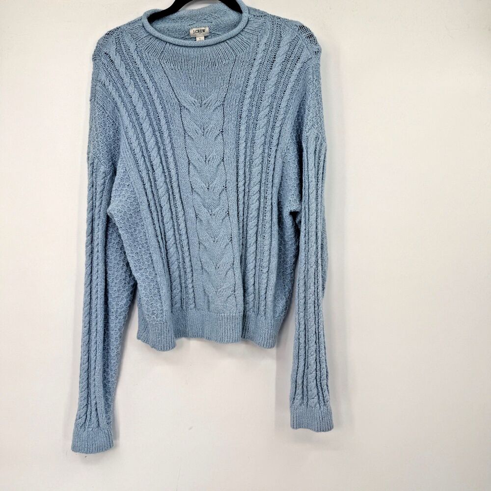 J. Crew Women's L Blue Cable Knit Pullover Roll Neck Sweater Boho Cottagecore
